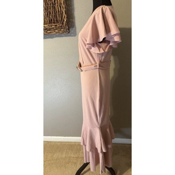 Quiz Midi Dress Dusyy Pink Size 8 Puff Short Sleeve Flutter Ruffle NEW - Picture 4 of 10